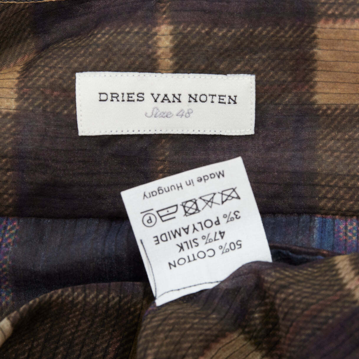 DRIES VAN NOTEN blue beige cotton silk sheer checked shirt