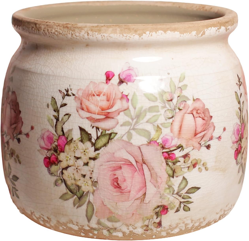 Ceramic Planter for Indoor Plants, 6.29 Inch Rose Pattern Crackle