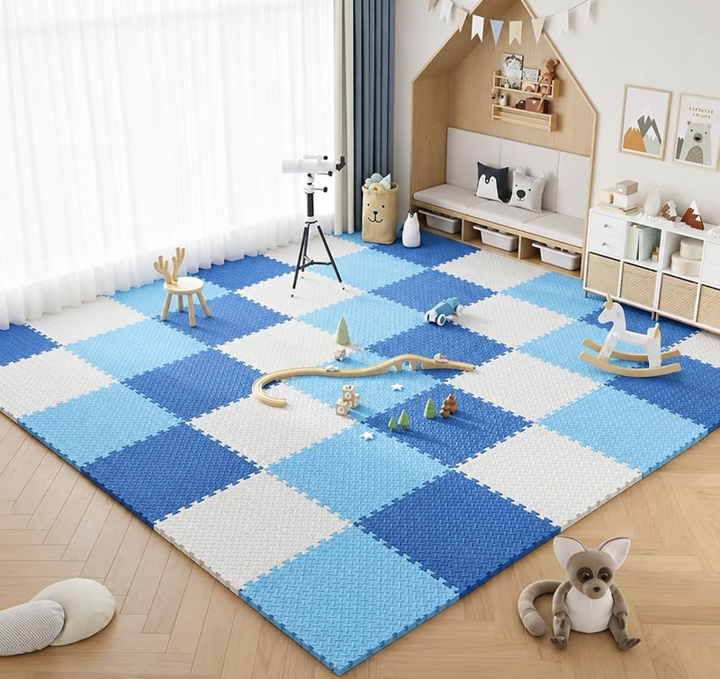 12 Pcs Interlocking Floor Mats with Border,Eva Colorful Puzzle Exercise Mat K, F