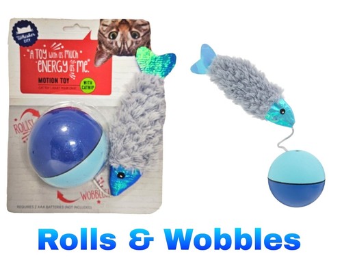 Whisker City Electronic Rolling Ball with Fish - Motion Cat Toy, Wobbles & Rolls