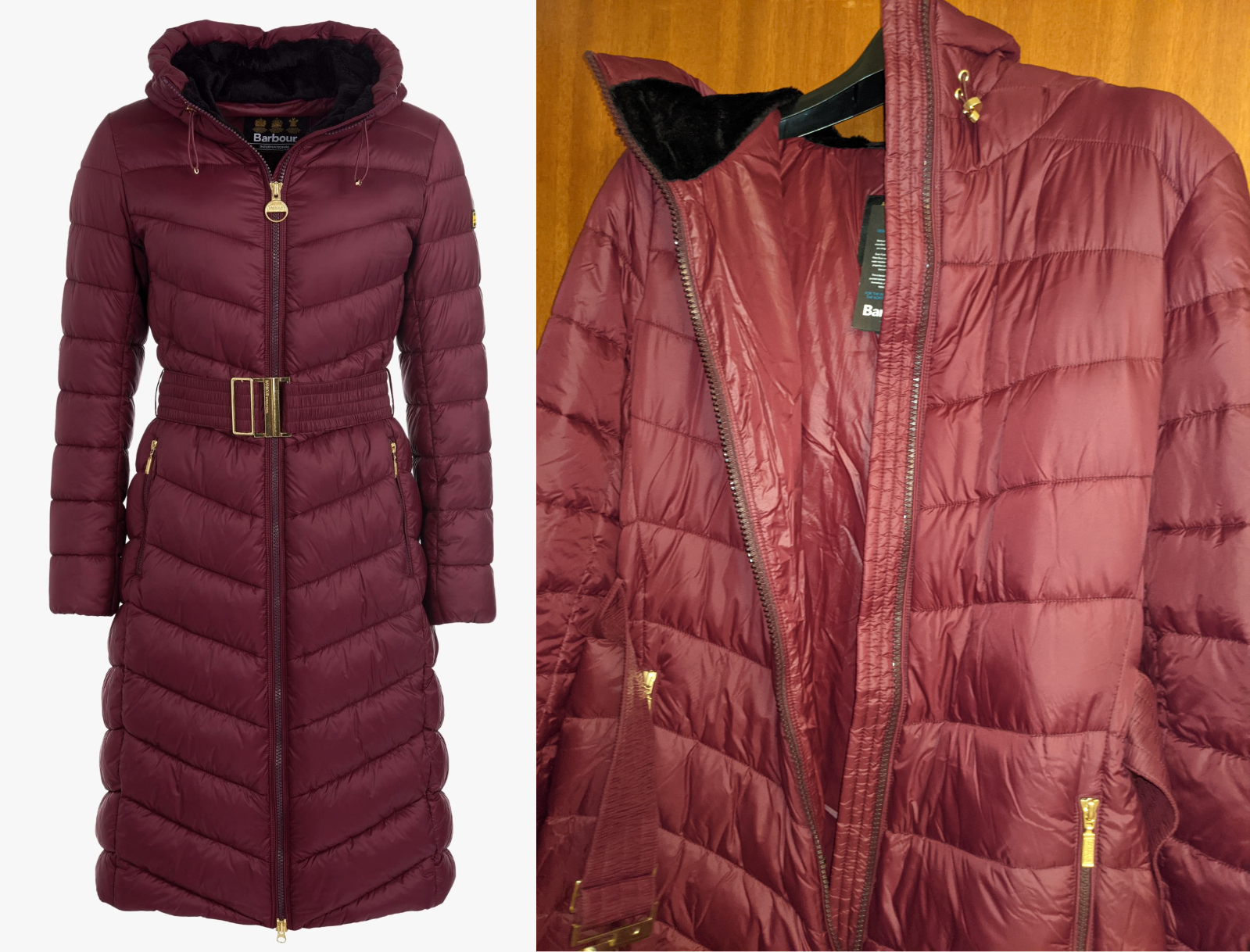 BARBOUR BARBOUR LINEOUT LONGLINE QUILTED JACKET(BURGUNDY / MERLOT)21"PTP(SIZE 12)RRP£239