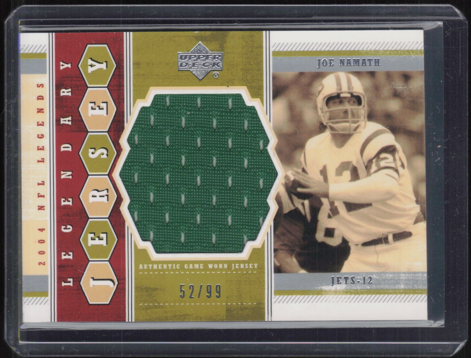 2004 Upper Deck Legends Legendary Jersey Joe Namath 52/99 Game Worn Jersey