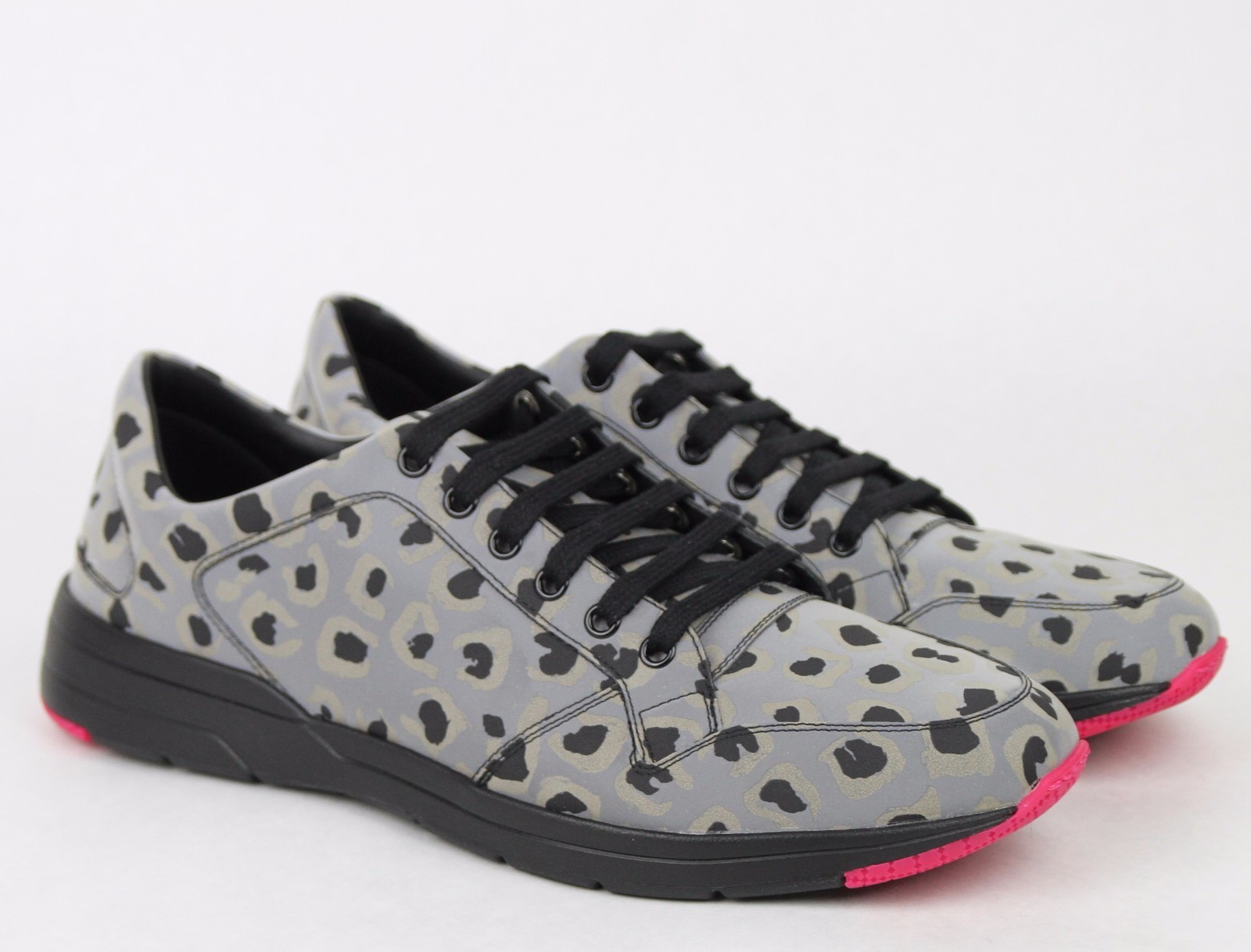 Pre-owned Gucci Mens Gray Reflex Leopard Print Running Sneakers 368485 1400
