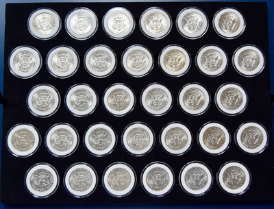 Thirty Two 32 1964 Kennedy Half Dollar 50c Silver Coins Lot in Capsules FREE S/H