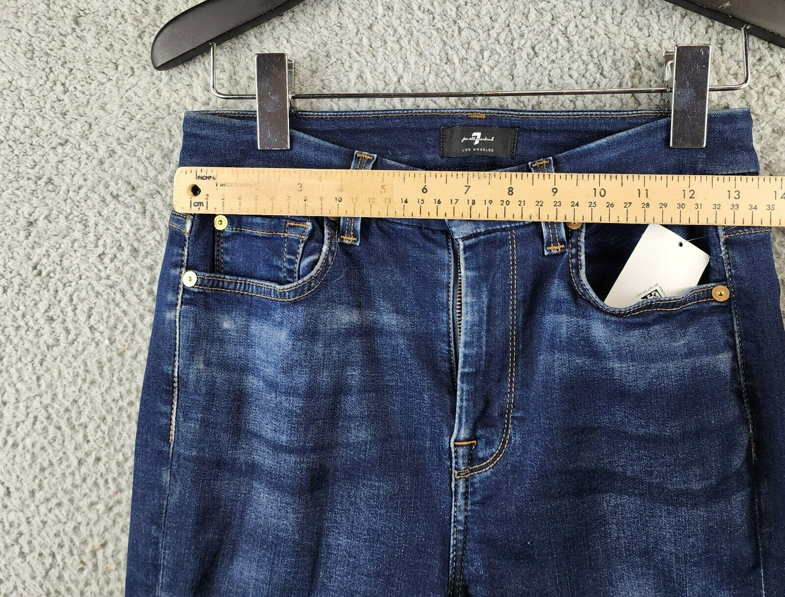 7 For All Mankind High Waist Ankle Skinny Jeans Women's 26 Blue Denim 5-Pockets - Picture 3 of 14