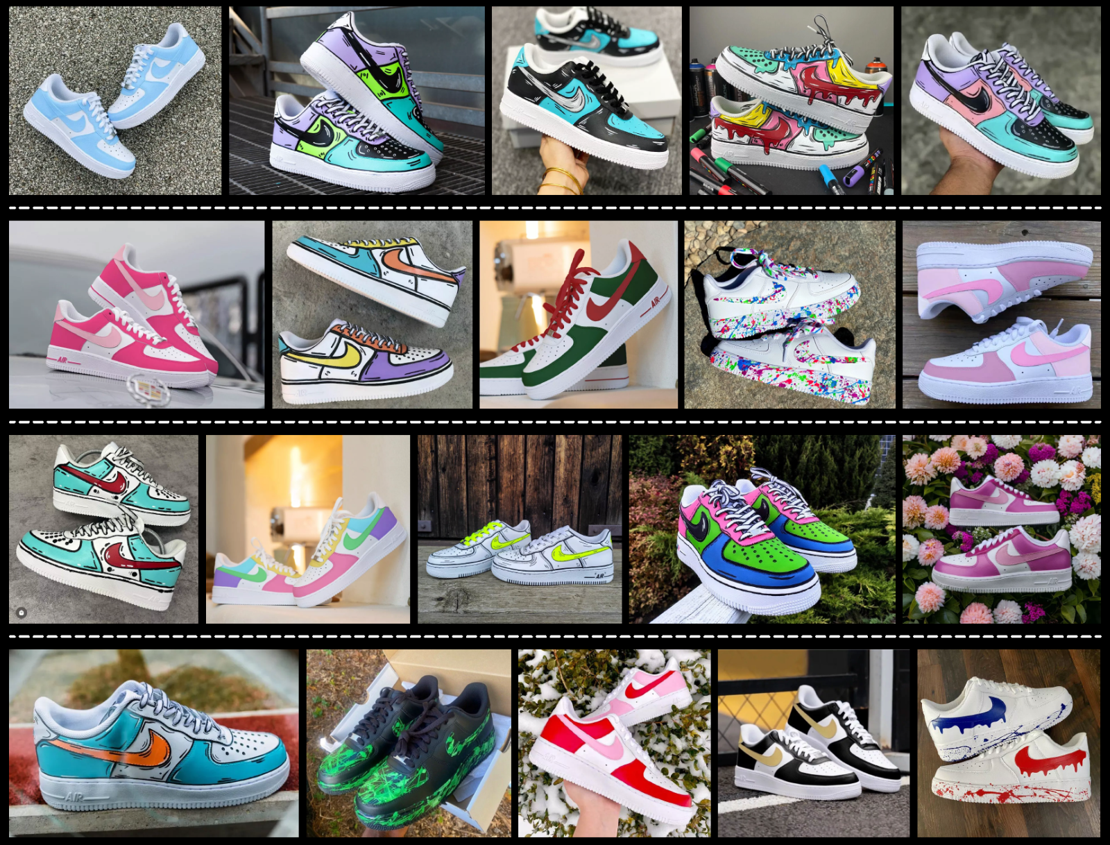 Pre-owned Nike Air Force 1 Custom Black Shoes Comic Red & Blue Graffiti Art Splatter Mens Kids