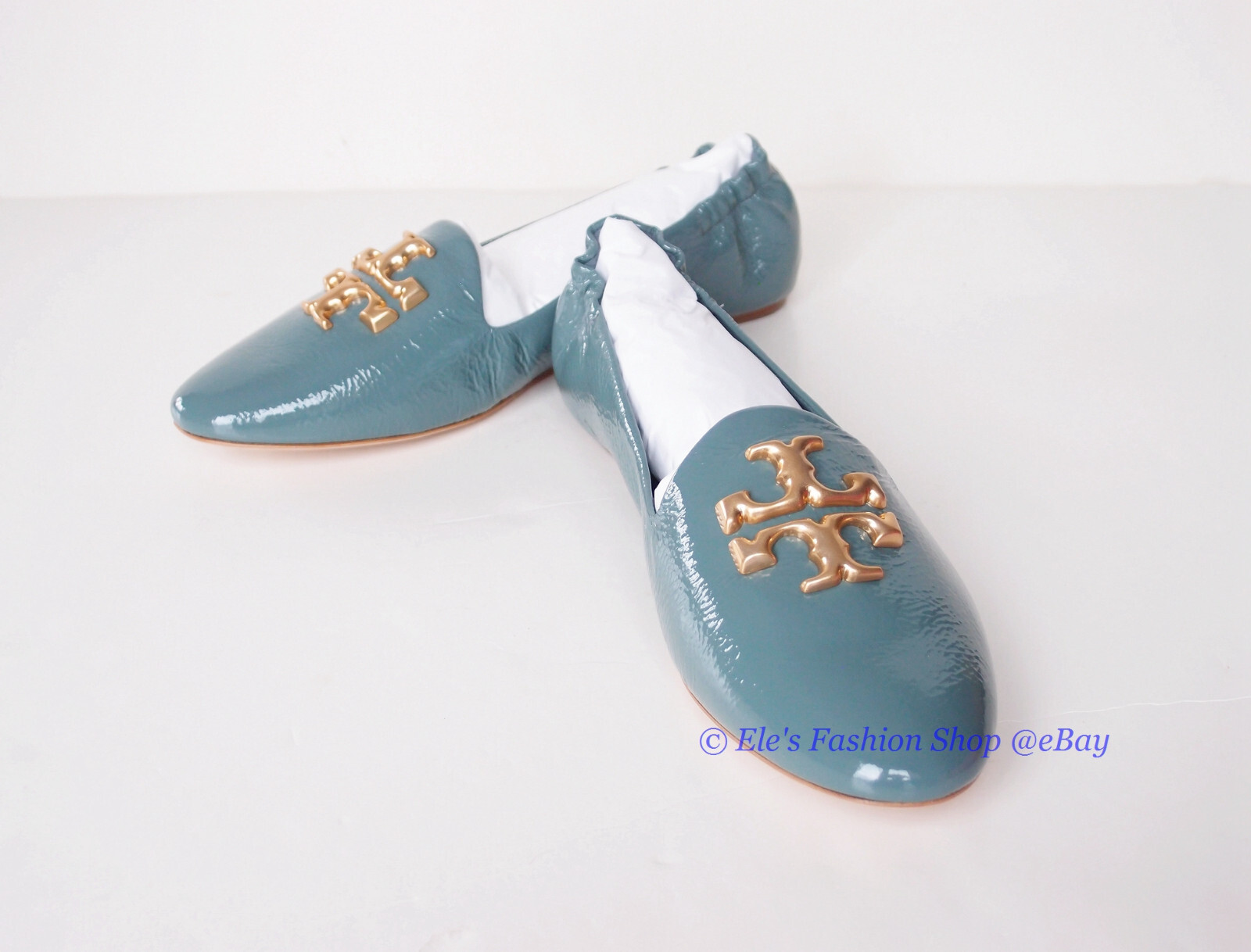 Pre-owned Tory Burch Eleanor Leather Loafer Arctic Blue Us 7.5 8 8.5 9 9.5 Authentic