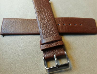 New Mens Brown Genuine Leather 22mm Watch Band Strap Smartwatch Silver Buckle