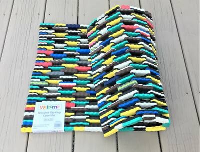 HAPPY COLORS  Welcome Door Mat Made From Flip Flop Pcs 18" X 30" Repurposed
