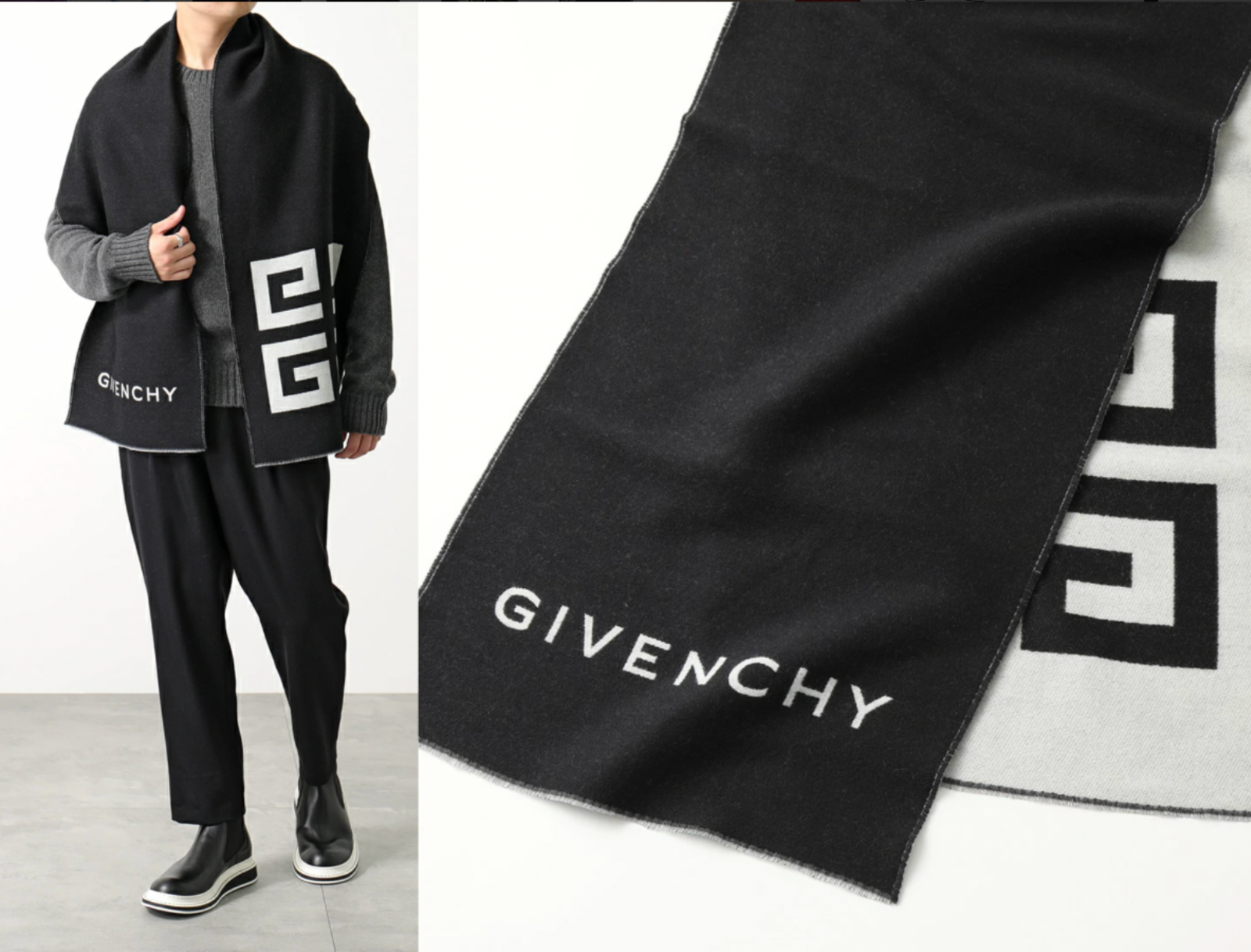 GIVENCHY GIVENCHY UNISEX WOOL SILK 4G LOGO SCARF MUFFLERS STOLE SHAWL 35 X 180 CM