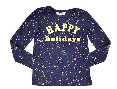 Girls H&M Long Sleeve Happy Holidays Shirt Top Christmas Confetti  Size 8-10