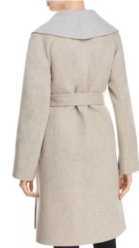 Pre-owned Eileen Fisher Large  Oatmeal Dark Pearl Brushed Wool Doubleface Shwal Collar Coat In Oatmeal/dark Pearl