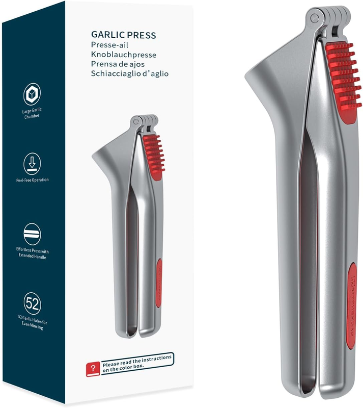KITCHENDAO Heavy-Duty Garlic Press, Built-In Scraper & Cleaning Pusher