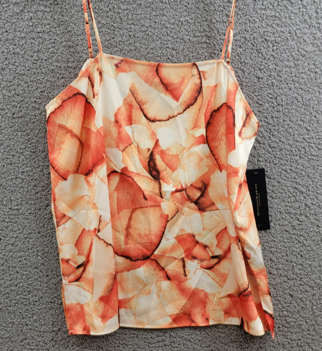 Donna Karan New York Printed Square-Neck Tank Top Women's L Terracotta Pullover - Picture 2 of 14