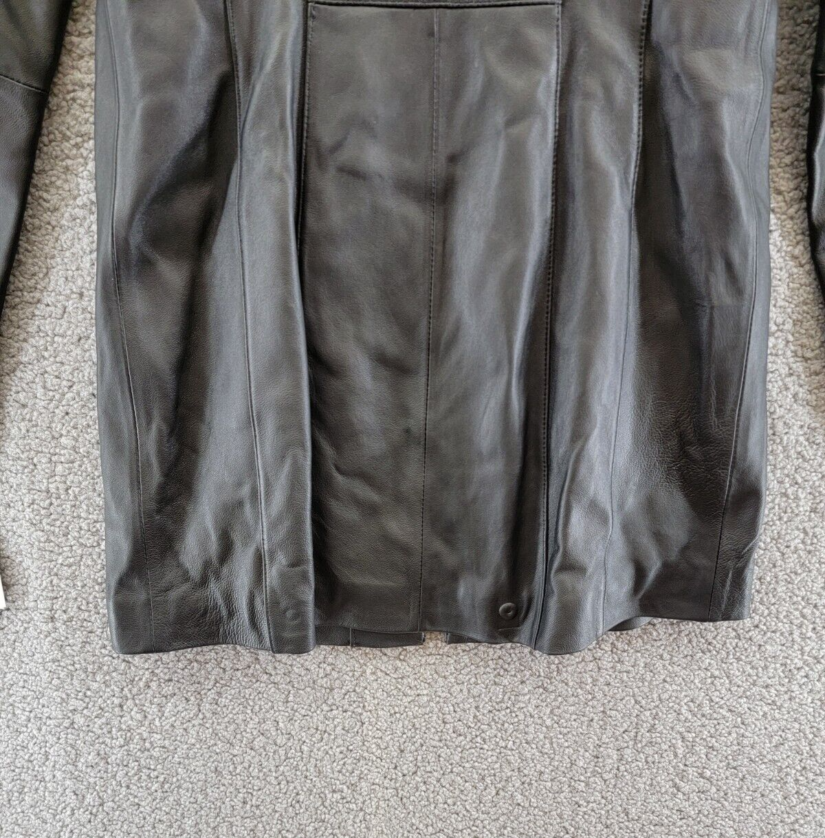 Pre-owned Anne Klein Stand-collar Leather Coat Women's Pxs Black Long Sleeves Full-zip