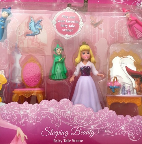 Sleeping Beauty Fairy Tale Scene Disney Polly Pocket Doll W/ Godmothers New!