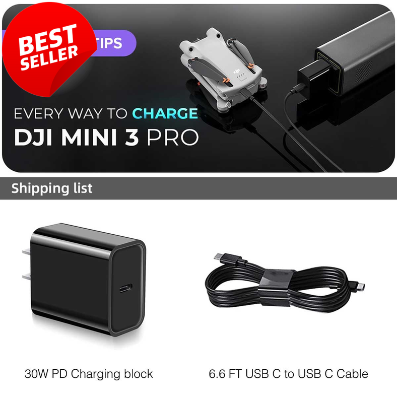 30W USB C Charger Cable DJI Mini 4 Pro Mini 3 Avata Black - US