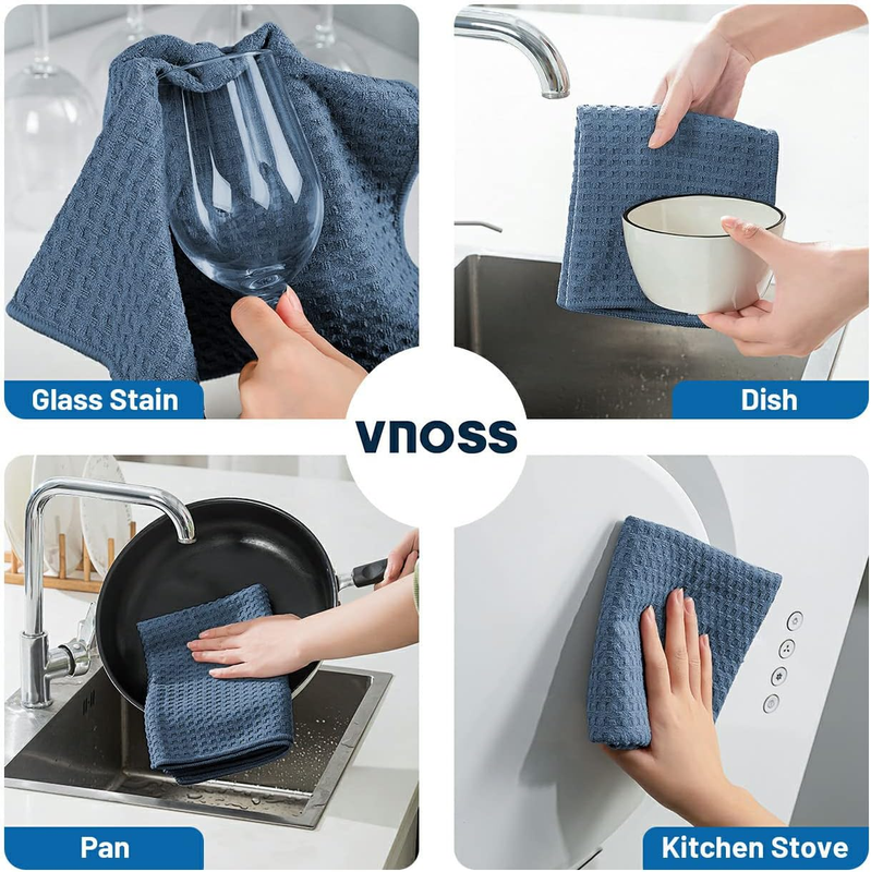 Waffle Weave Microfiber Kitchen Towels and Dishcloths Set, 26 X 18 Inch and 12 X