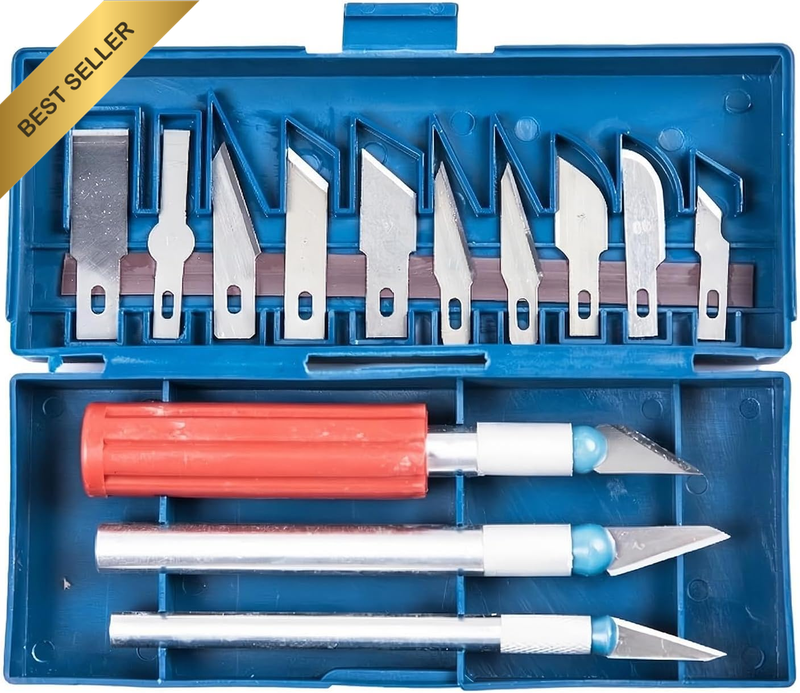 16-Piece Professional Craft Knife Set with 3 Hobby Knives and 13 Precision Blade