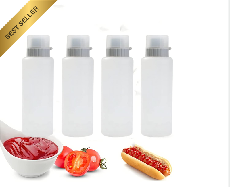 4PCS 350Ml 5-Hole Plastic Squeeze Condiment Bottles,Leak Proof Refillable Condim