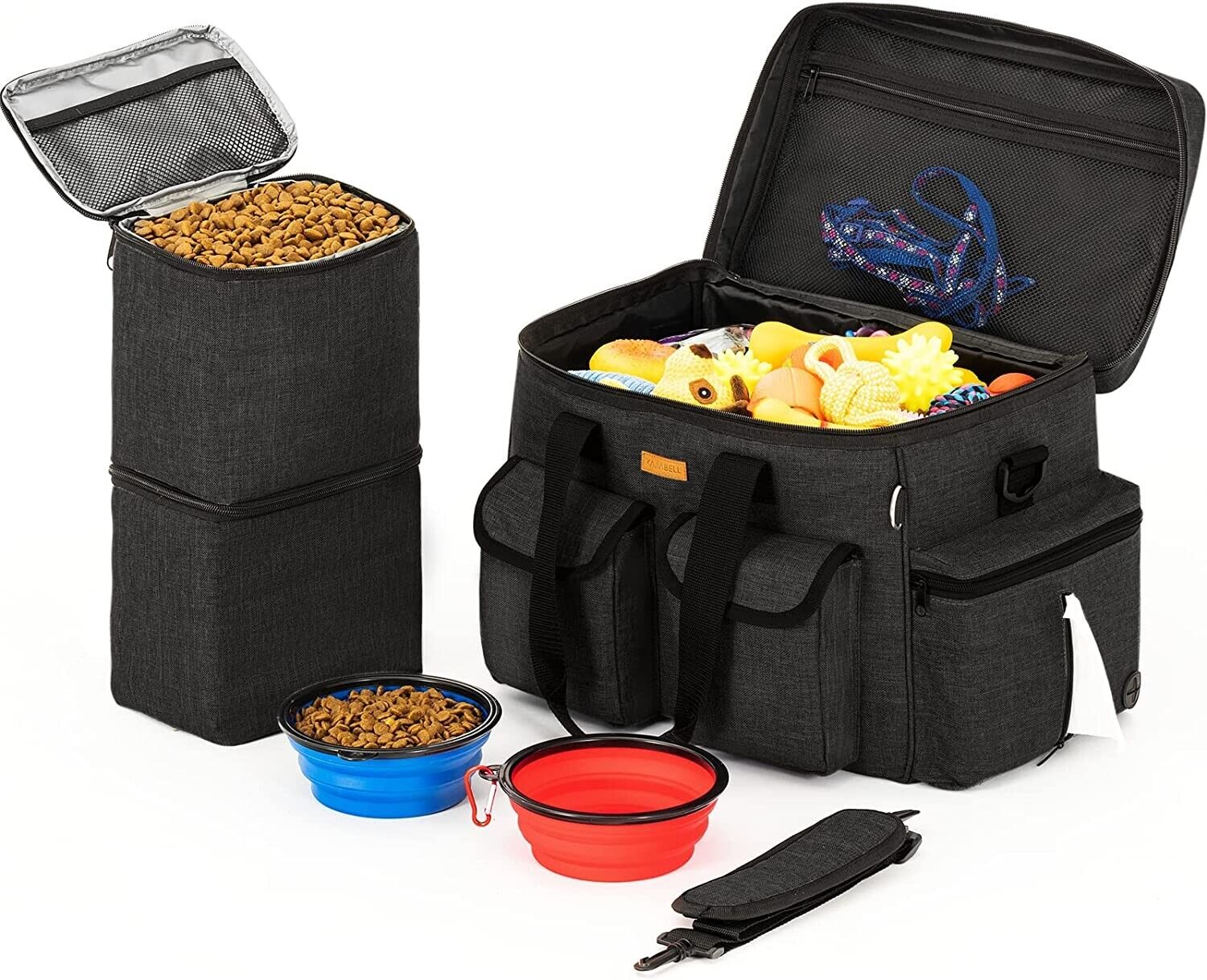 Pet Dog Travel Organizer Bag Set Collapsible Bowls Black Airline Approved Tote eBay