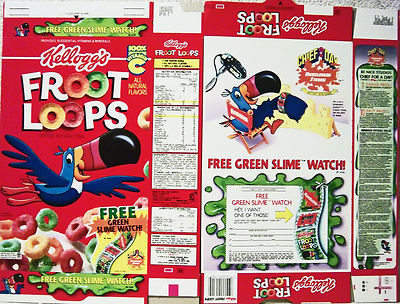 1992 Slime Watch Froot Loops Cereal Box unused factory