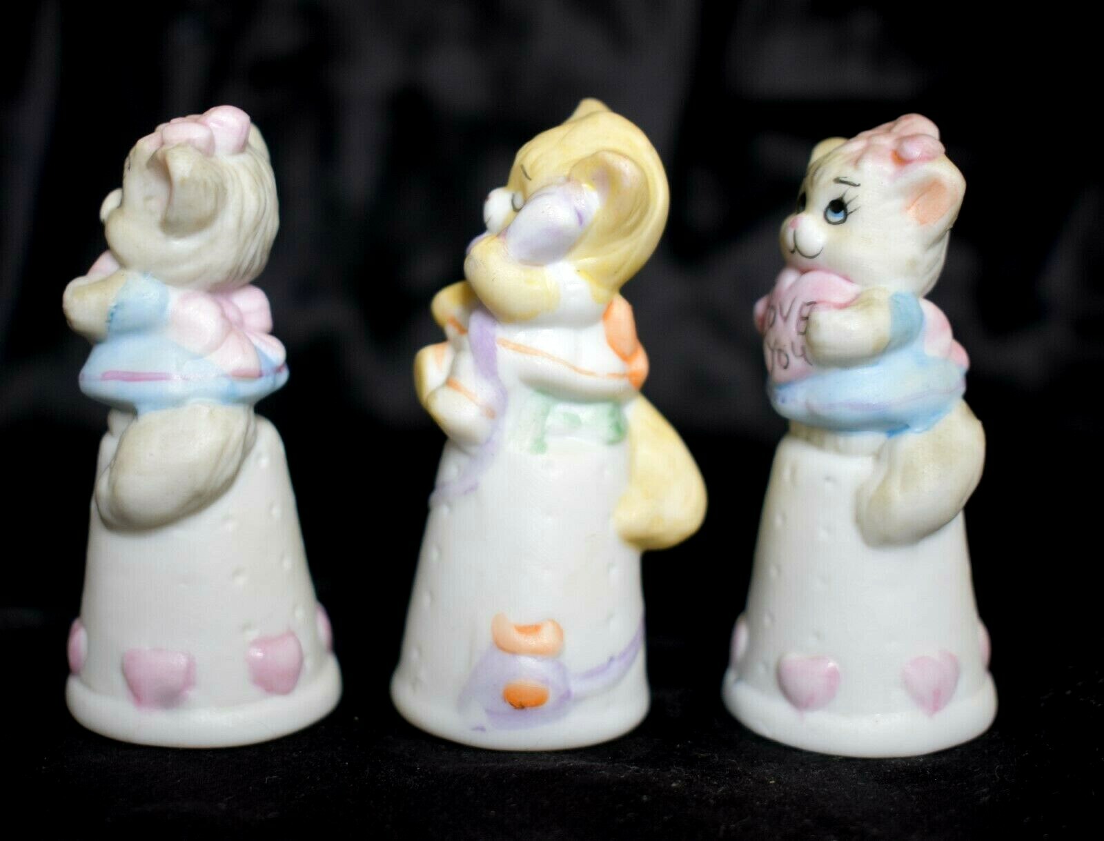 Cat Thimbles set of 3 Feline Feelins 1986 AVAA Inc 2 3/8 inches tall