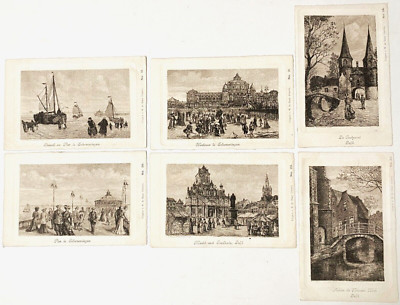 6 Antique 1902 Postcards Unposted Netherlands Dutch Etchings Delft Scheveningen
