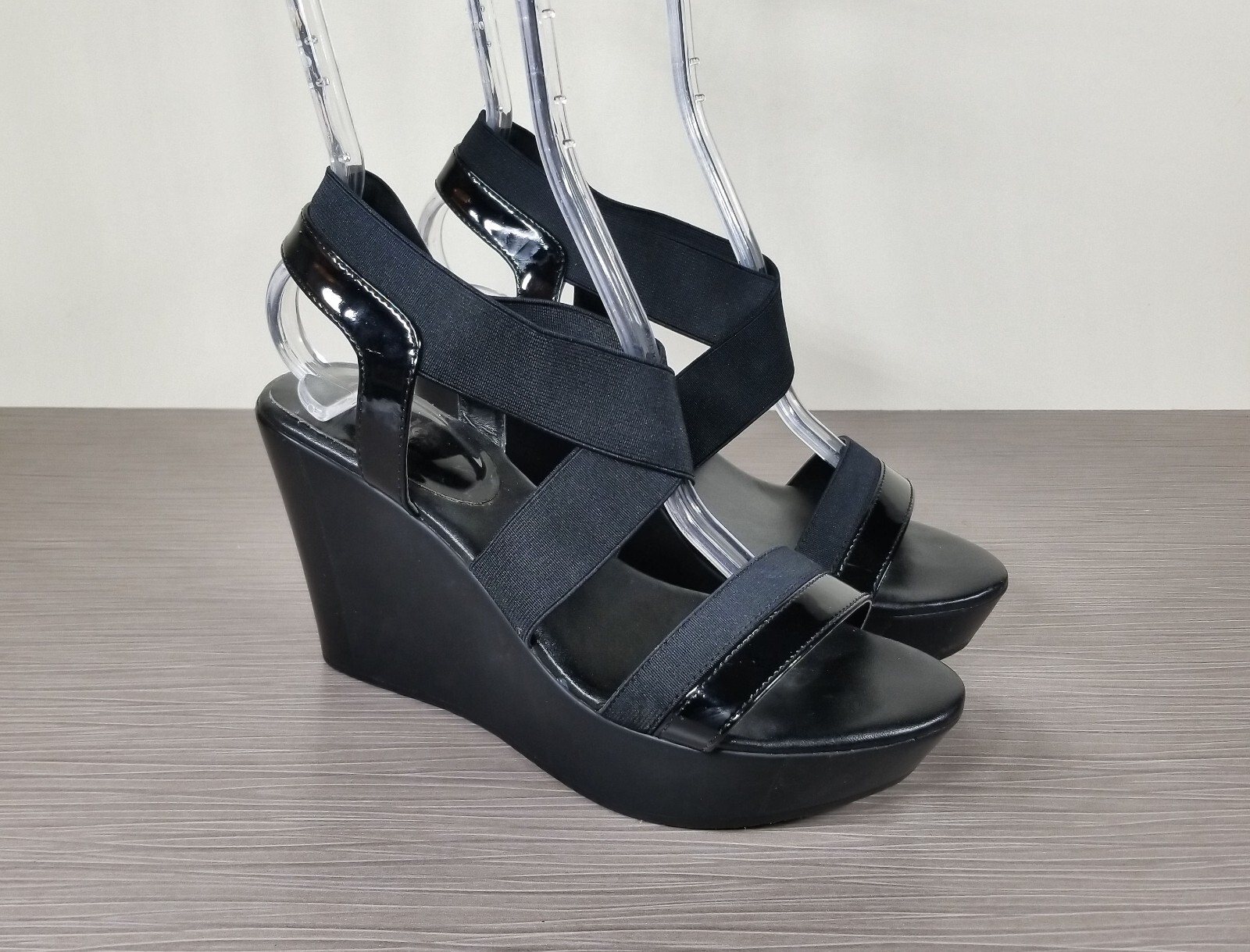 Charles David Criss-Cross Strap Wedge Sandals, Black, Womens Size 8 M