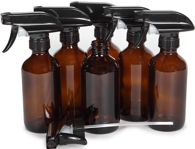 Vivaplex 6 Large 8 oz Empty Amber Glass Spray Bottles with Black Trigger Spra...