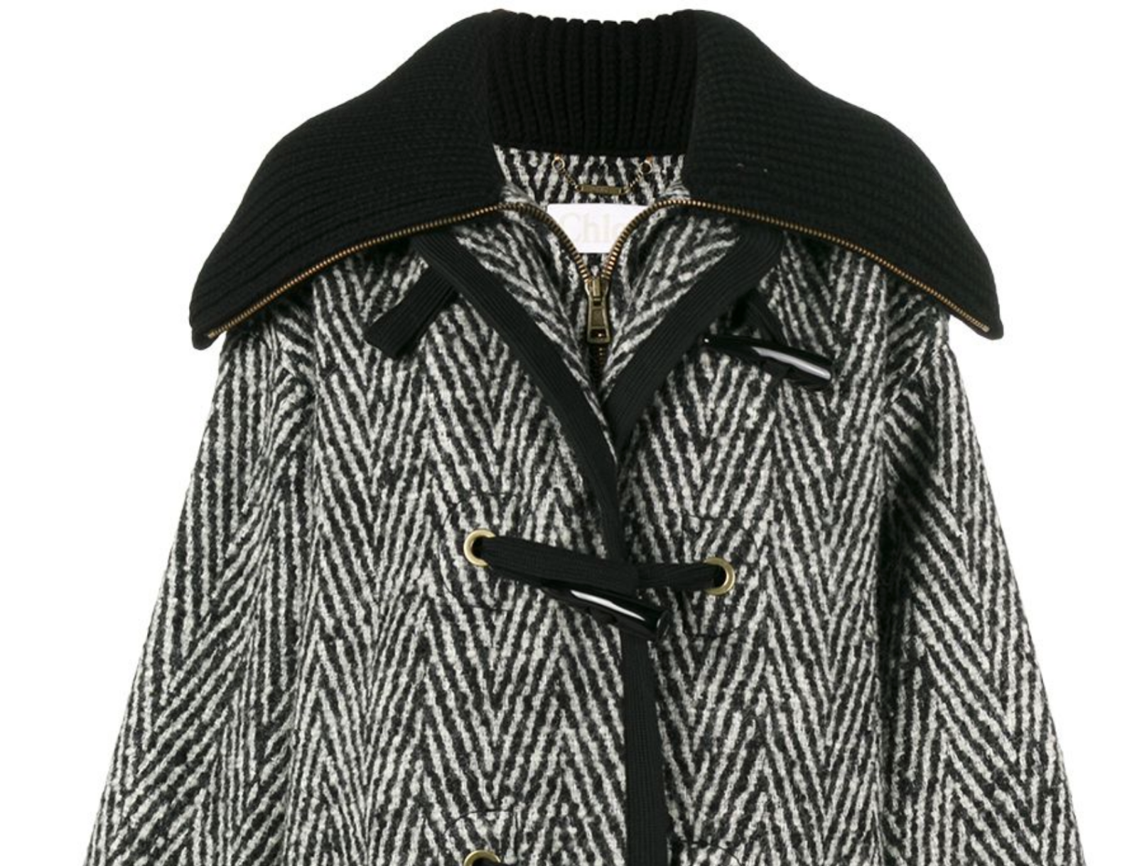 Pre-owned Chloé Cult Stripe Oversized Cocoon Coat Waist Long Jacket Parka 36 In Black
