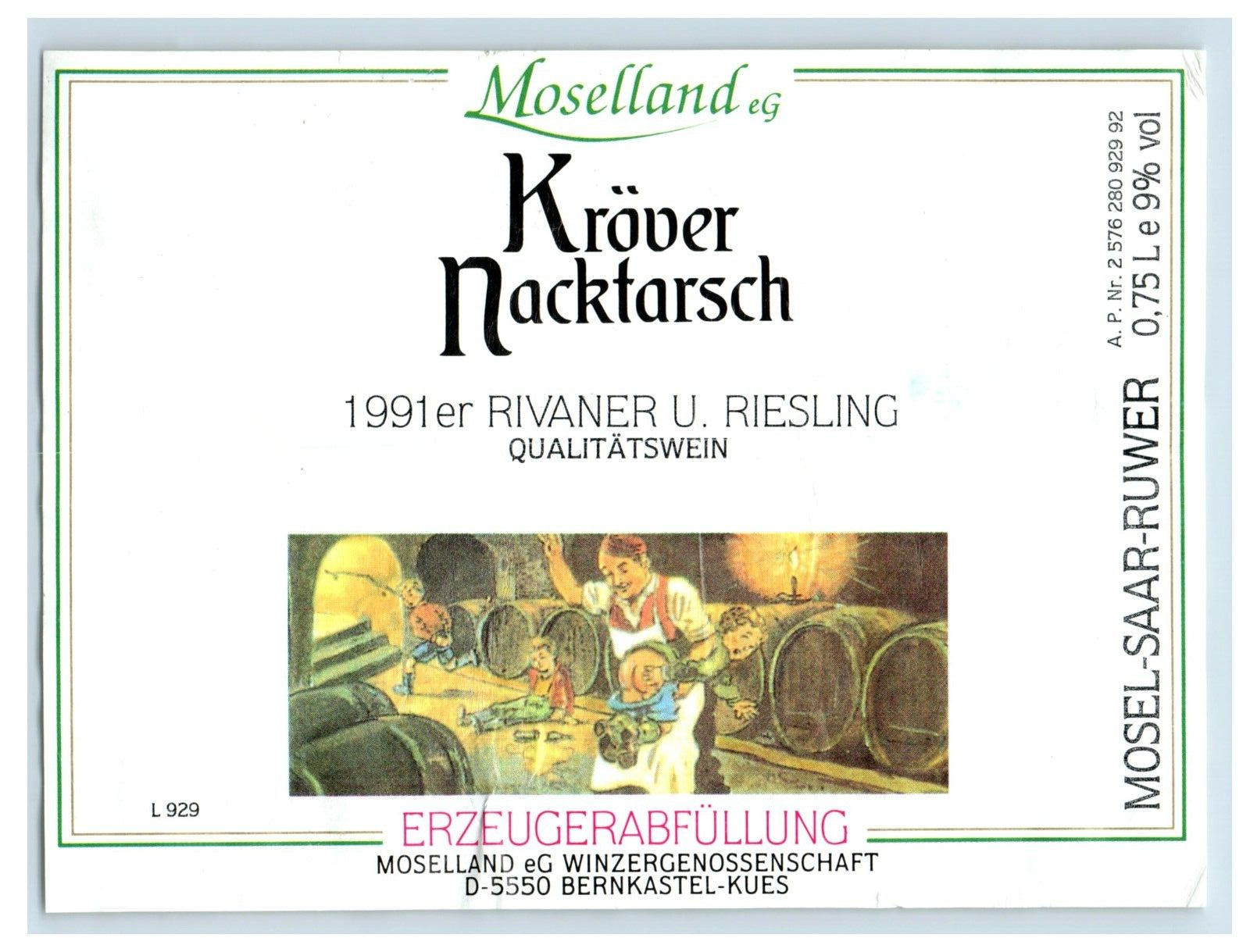 クレファー・ナックターシュ 1980 Kröver Nacktarsch Kröver Nacktarsch Mosel Saar Ruwer Adolph Huesgen Germany