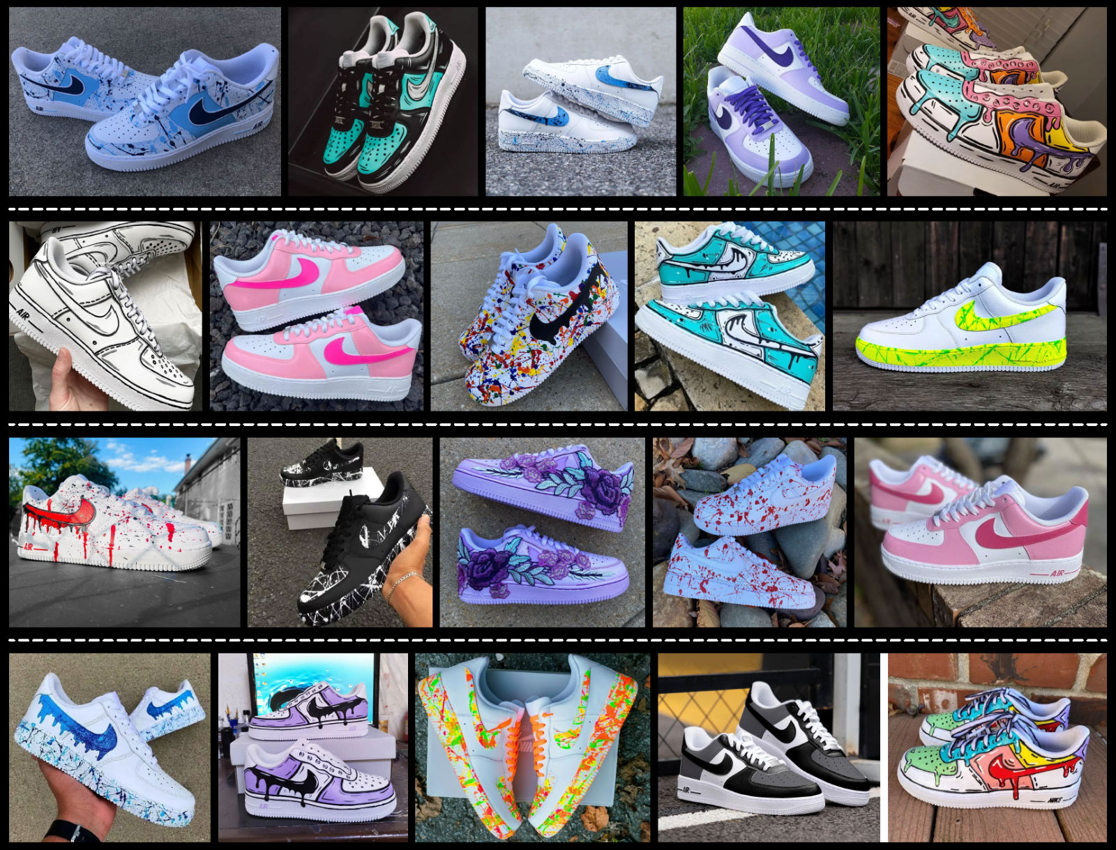 Pre-owned Nike Air Force 1 Custom Black Shoes Comic Red & Blue Graffiti Art Splatter Mens Kids