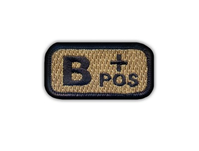 Blood type B ''pos'' coyote-tan Patch/Badge Embroidered