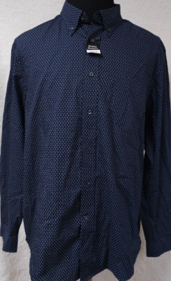 George Classic Fit XL 46-48 Blue Diamonds Wrinkle Resistant Button Down Shirt
