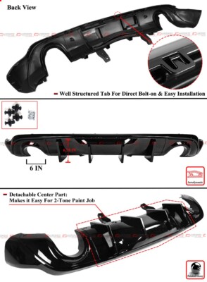FOR 2011-24 DODGE DURANGO R/T SRT V2 GLOSSY BLACK SHARK FIN REAR BUMPER DIFFUSER
