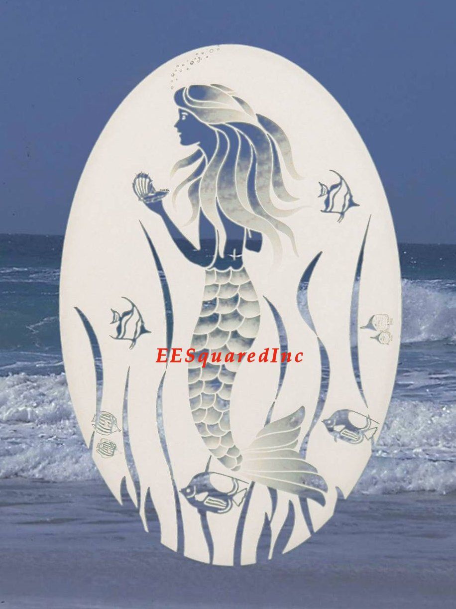 Mermaid Static Cling Window Decal OVAL 10x16 Tropical Decor for Glass Doors