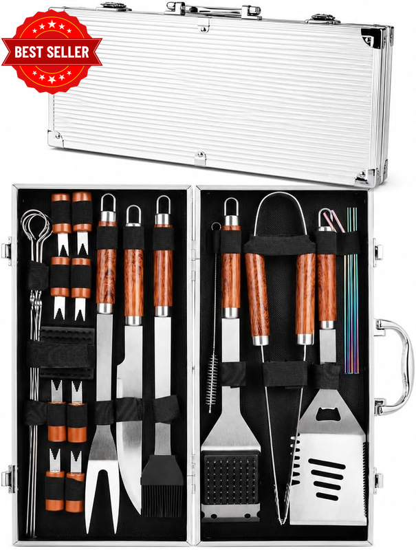 24 PCS Barbecue Grill Tool Set – Heavy Duty Stainless Steel + PP Utensils in Por