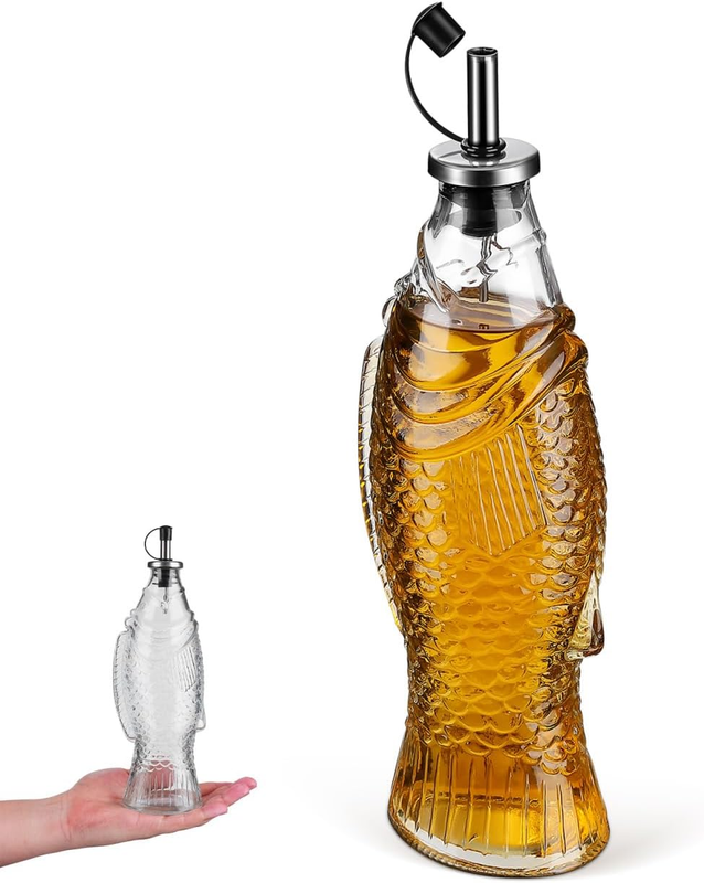 Fish-Shaped Glass Oil Dispenser Bottle Transparent Leakproof