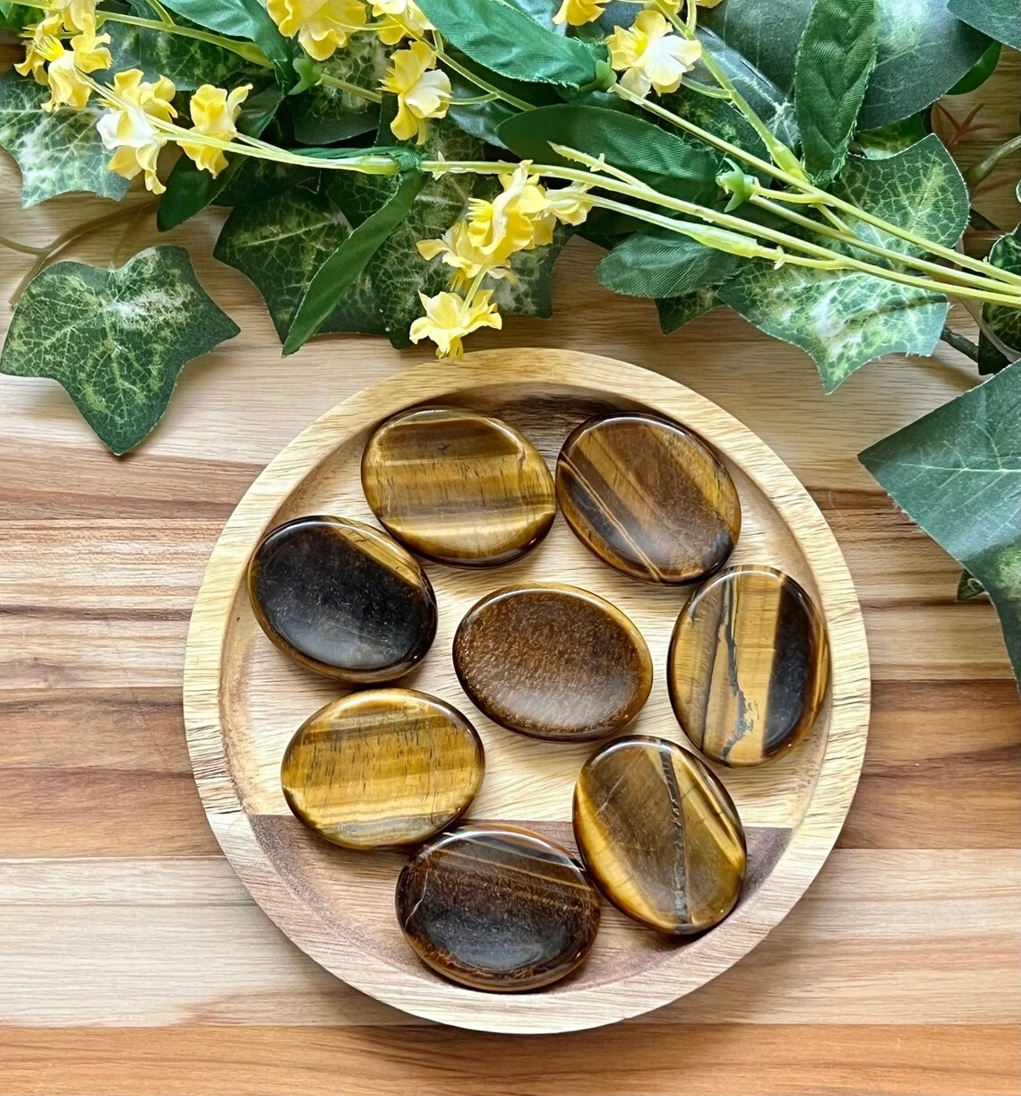 Tiger's Eye Natural Worry Stone, Anti-Anxiety Palm Stone Healing Wellness Gift