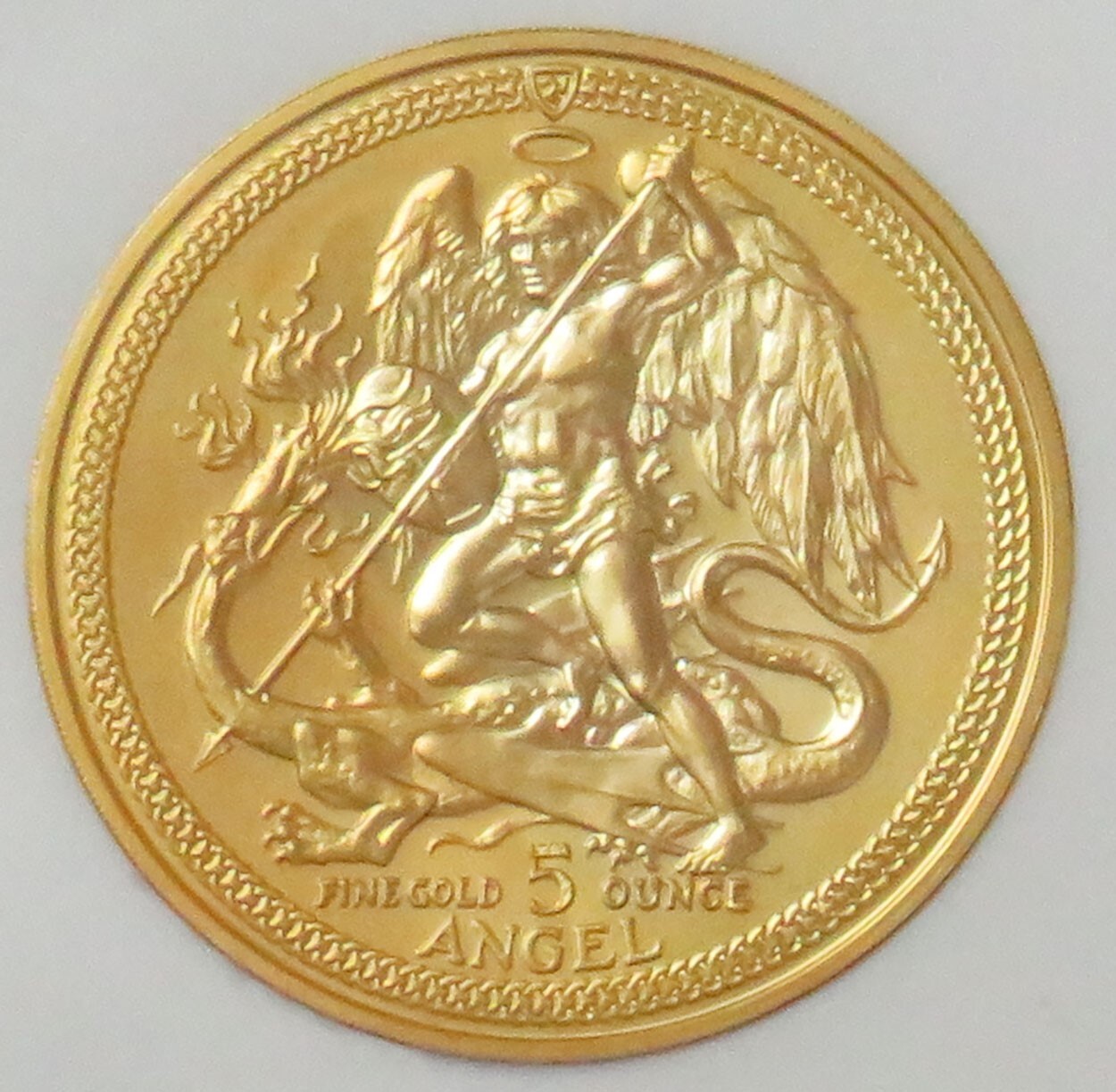 1985 GOLD 104 MINTED ISLE OF MAN 5oz DRAGON SLAYER ARCHANGEL