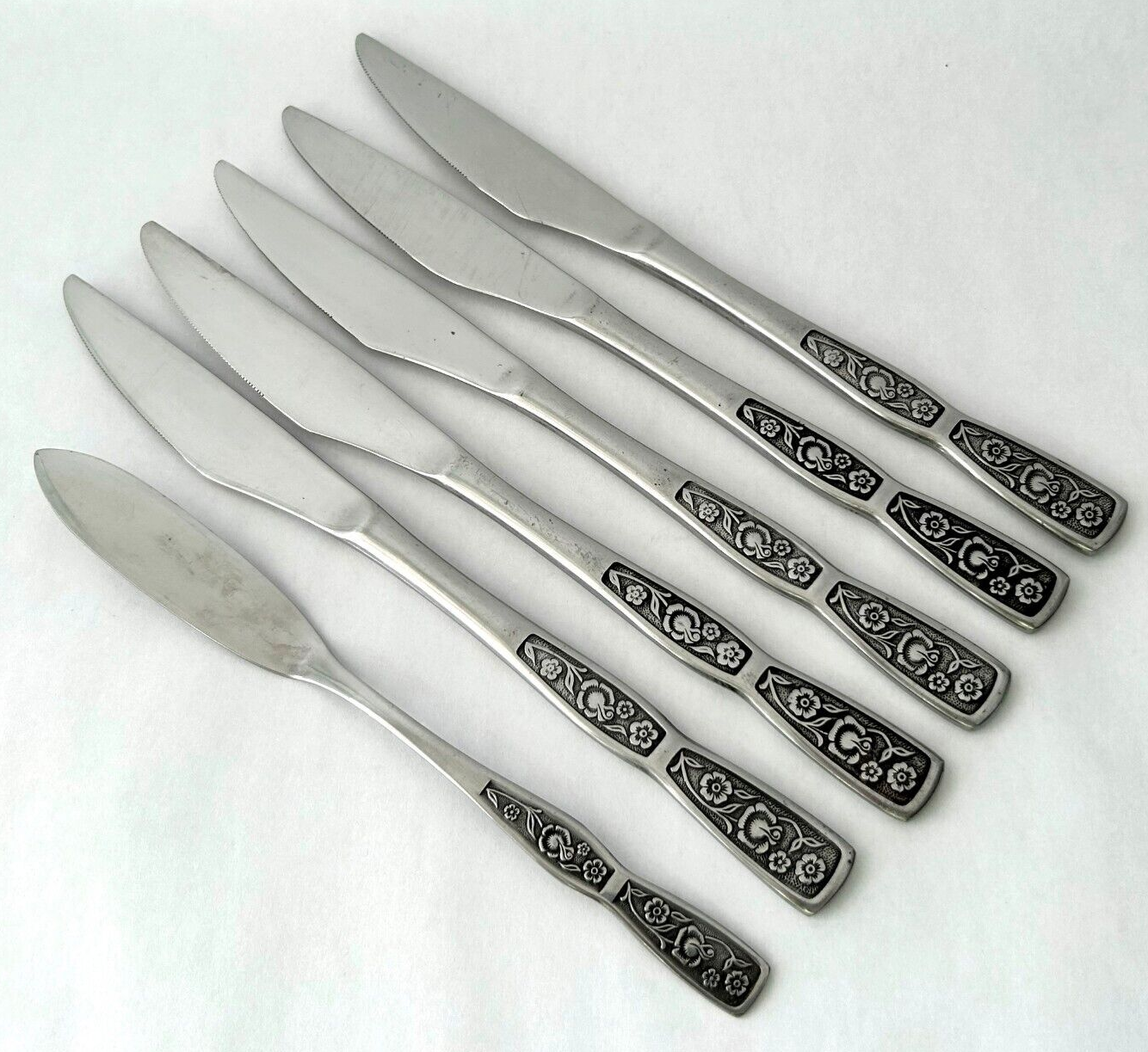 6 Imperial Stainless Tropic Garden Dinner Knives and Butter Knife