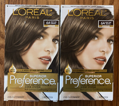 2 Pack L'Oreal Superior Preference Hair Color 6A Light Ash Brown NEW