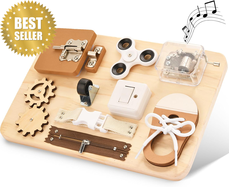 Montessori Busy Board Wooden Sensory Toddler Toys Preschool Educational Learning