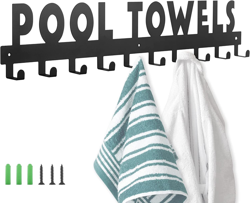 Rack With 10 Hooks, Towel Holder Wall Mounted For Outdoor Or