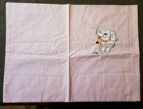 Pink Pillow Case with Embroidered Baby Elephant with Bell 14