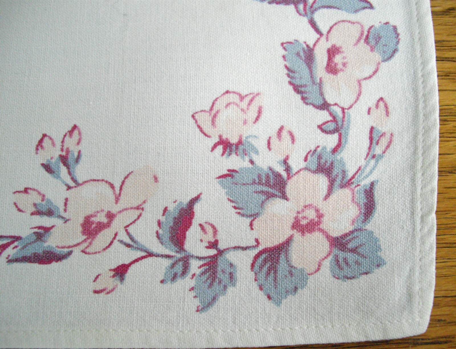 Vintage Table Scarf Pink Cherry Blossoms with Blue Leaves Tea ~ 14