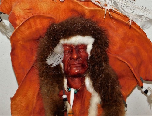 JEFFREY PAUL LG. LEATHER & FUR NATIVE AMERICAN SCULPTURE MONTANA ARTIST LMTD ED