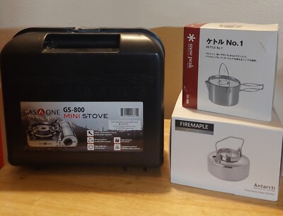 GasOne GS800 Mini Stove + Snow Peak Kettle No. 1 + Fire Maple Anarcti Kettle