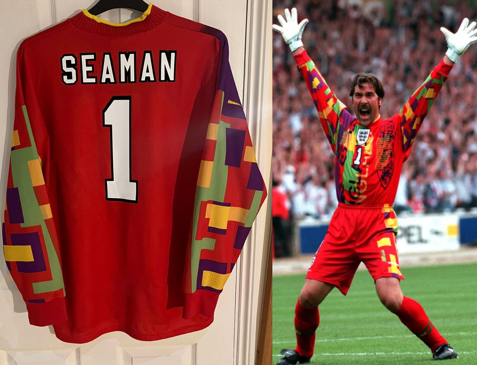 England Goalkeeper Shirt 1996 Seaman Umbro Vintage Original